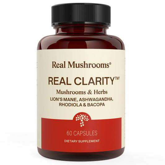 Real Mushrooms® RealClarity™ Lion’s Mane + Ashwagandha, Rhodiola & Bacopa Capsules
